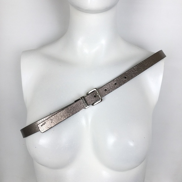 Michael Kors Thin Reversible Belt Black Patent Leather Silver Snakeskin Size L - Picture 14 of 14
